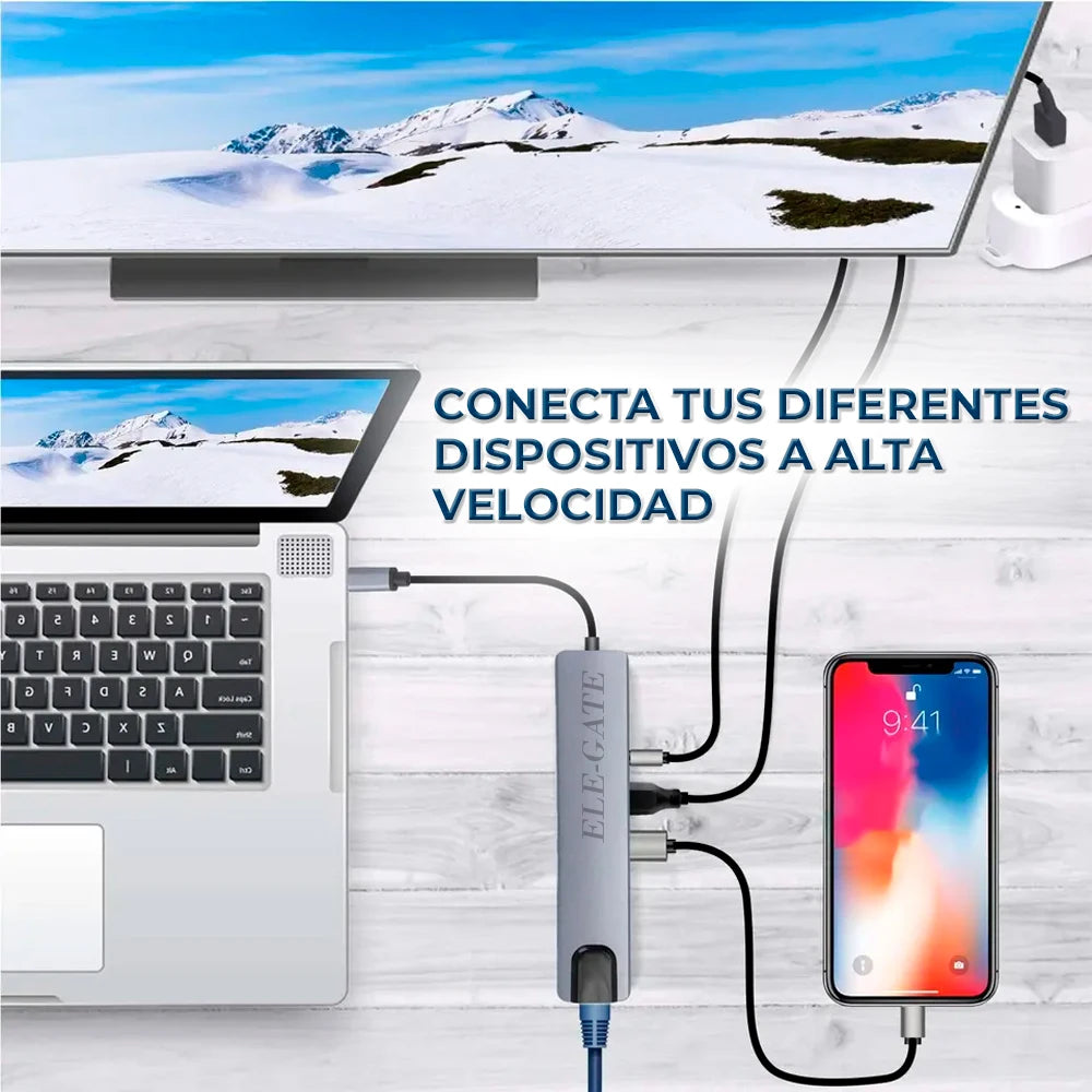ELE-GATE WI.180 USB 3.0 High-Speed Hub with 8 Ports Type-C Output Dual Monitor Function Data Transfer Aluminum Alloy in Stock