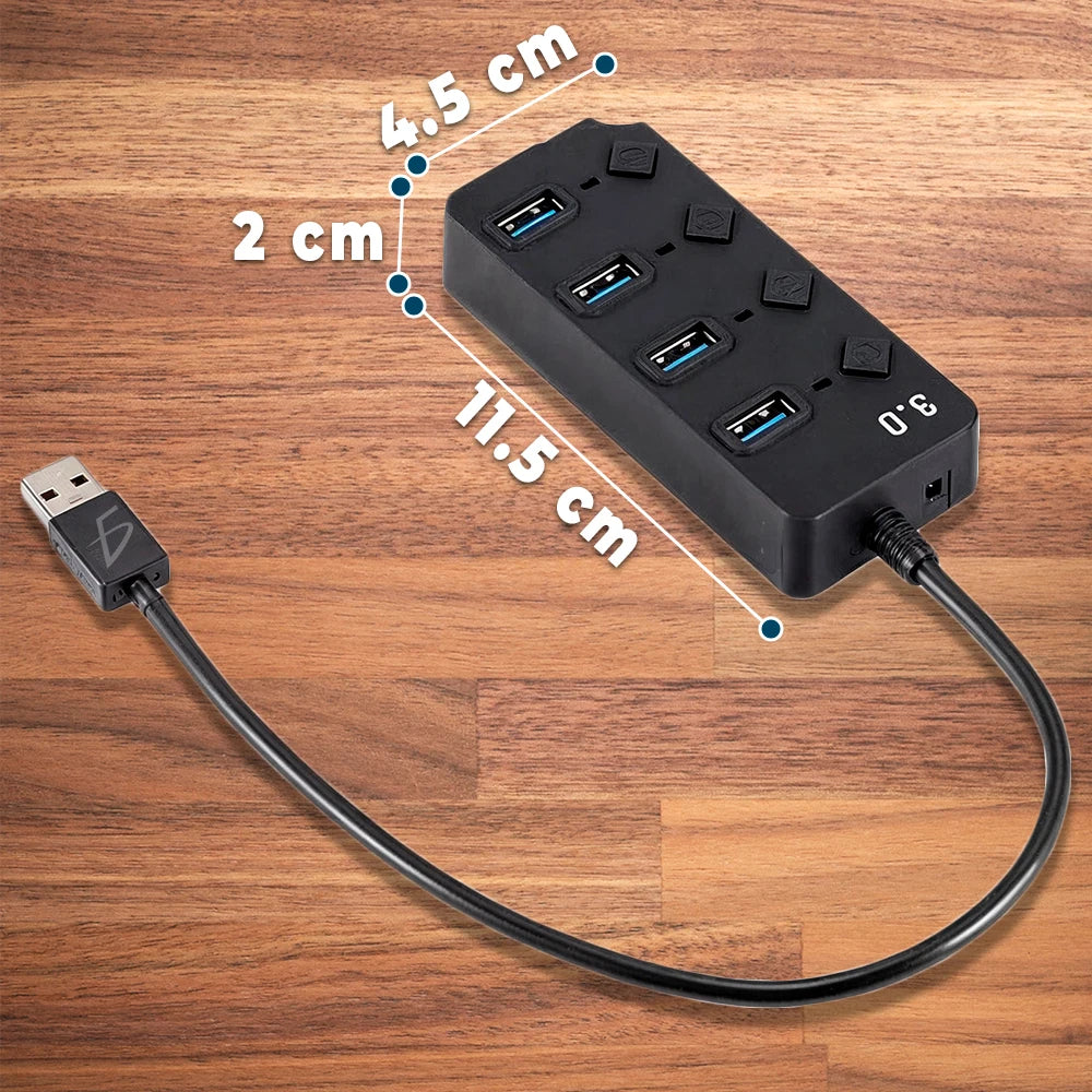 ELE-GATE 4-Port USB 3.0 Hub LED Indicator Independent Control