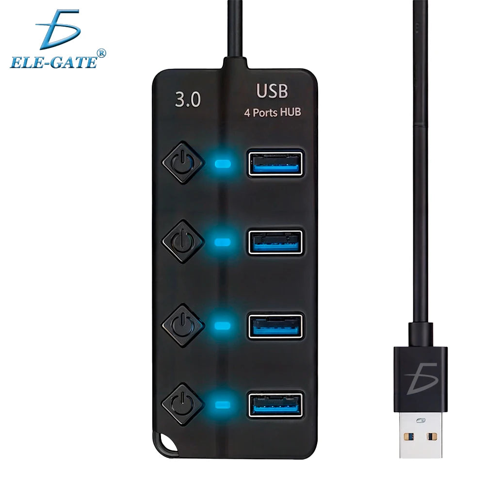 ELE-GATE 4-Port USB 3.0 Hub LED Indicator Independent Control