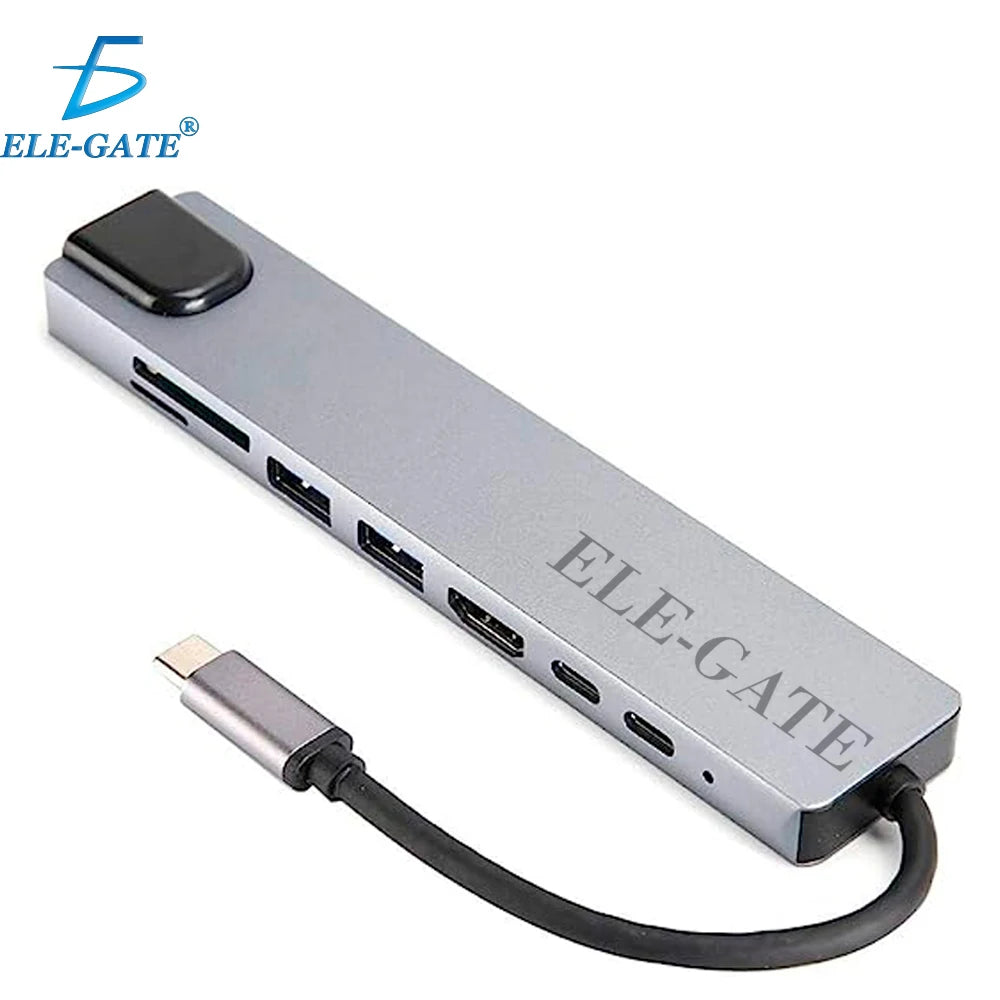 ELE-GATE WI.180 USB 3.0 High-Speed Hub with 8 Ports Type-C Output Dual Monitor Function Data Transfer Aluminum Alloy in Stock