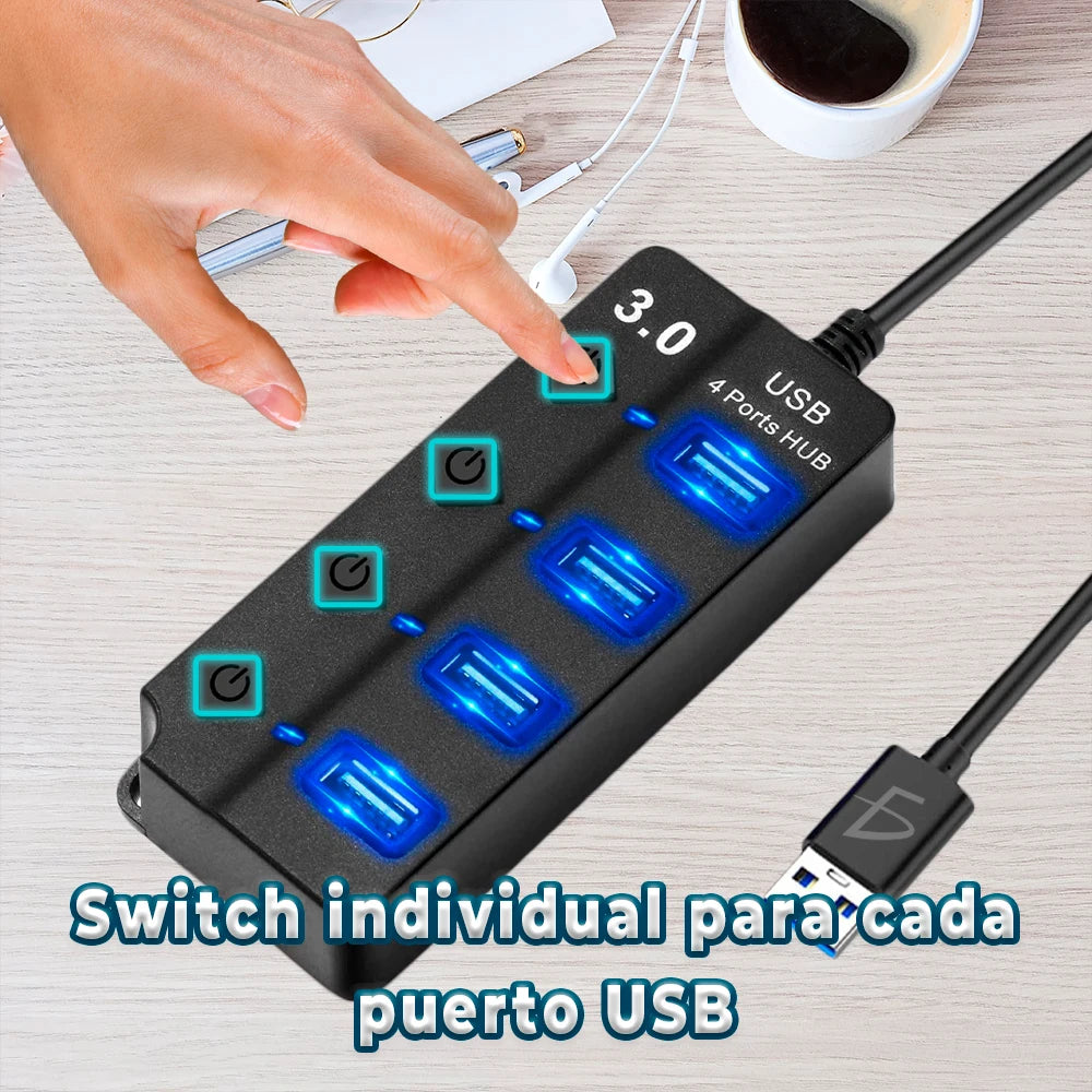 ELE-GATE 4-Port USB 3.0 Hub LED Indicator Independent Control