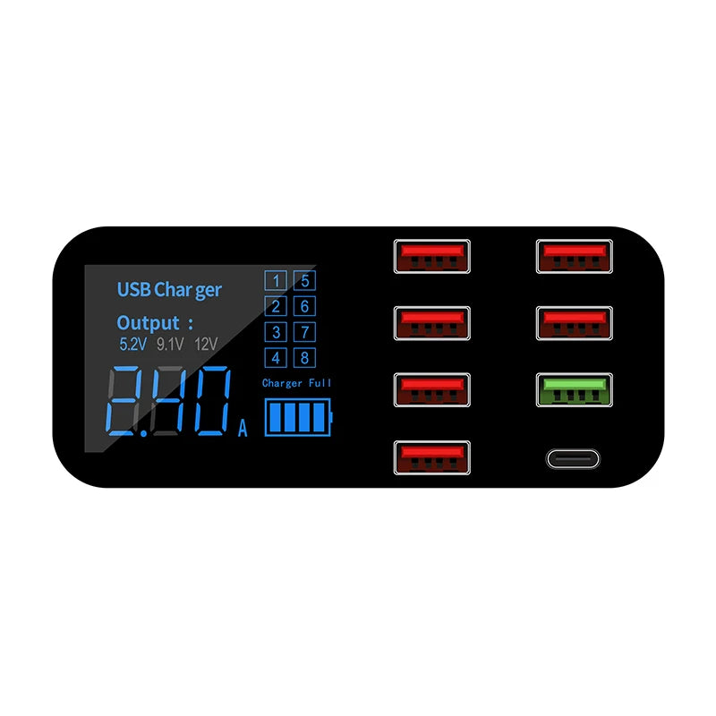 Unique Design 7-Port Type-C QC3.0 40W Fast Charging Electric Car Charger with USB Ports