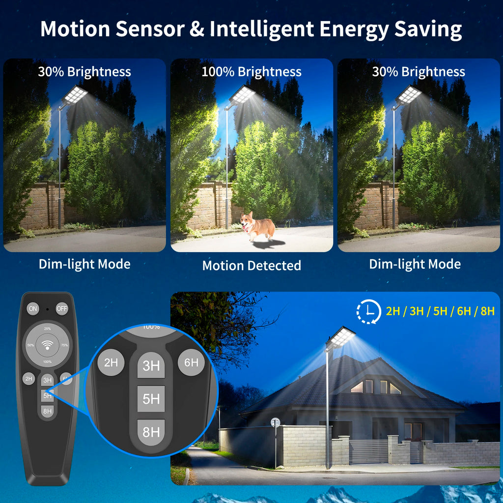 Solar Street Light Outdoor High Output LED Large Battery 20000mAh Capacity