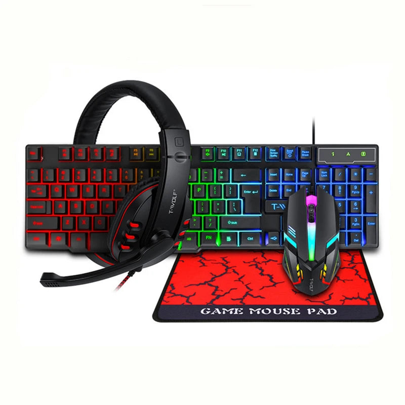 4 in 1 RGB Russian Spanish English Gaming Wired Keyboard Mouse Combos