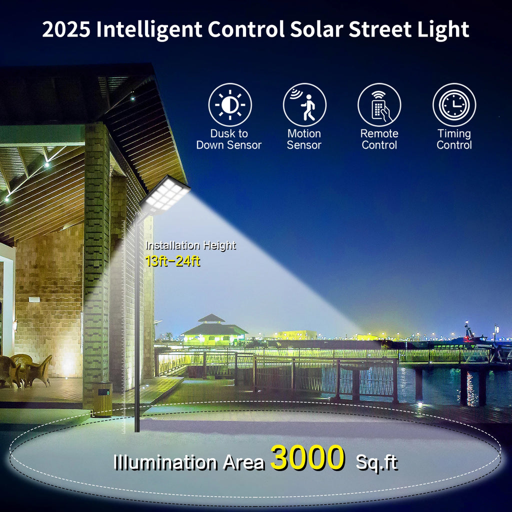Solar Street Light Outdoor High Output LED Large Battery 20000mAh Capacity