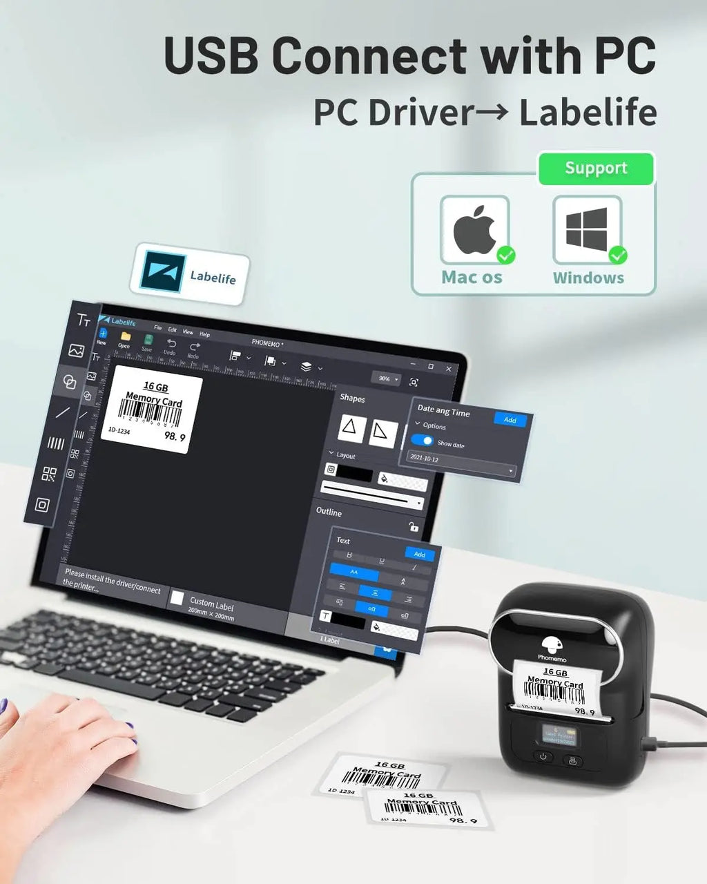 Barcode Printer Machine Phomemo M110 Thermal Label Address Sticker Printer