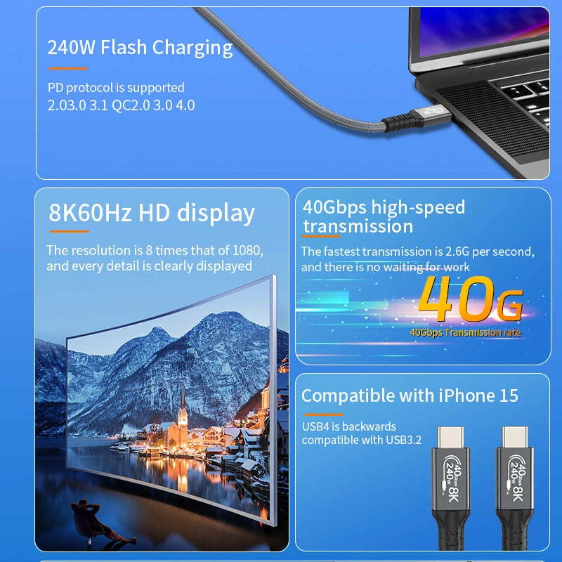 USB4.0 40Gbps 8K 60Hz PD240W Type-C Cable
