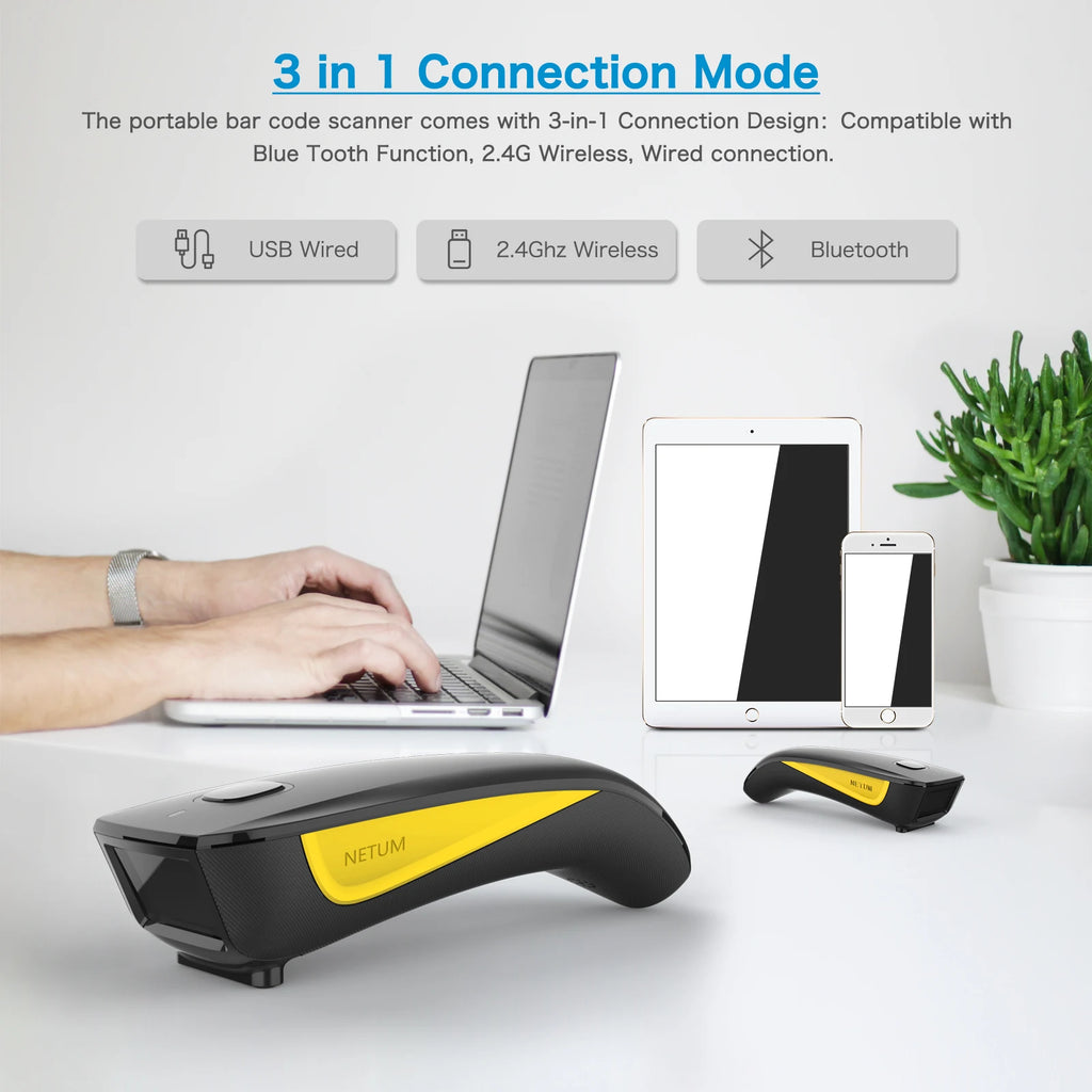 NETUM 3-in-1 Blue Tooth & USB Wired & 2.4G Bar Code Reader