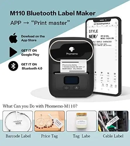 Barcode Printer Machine Phomemo M110 Thermal Label Address Sticker Printer