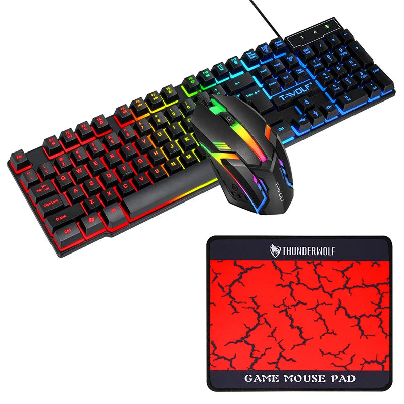 4 in 1 RGB Russian Spanish English Gaming Wired Keyboard Mouse Combos