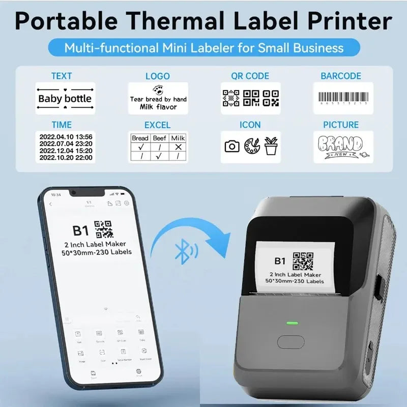 Portable 20-50mm Factory Wholesale Cheap Thermal Label Printer for Printing Barcode Qr Code Jewelry Sticker Home Office Use