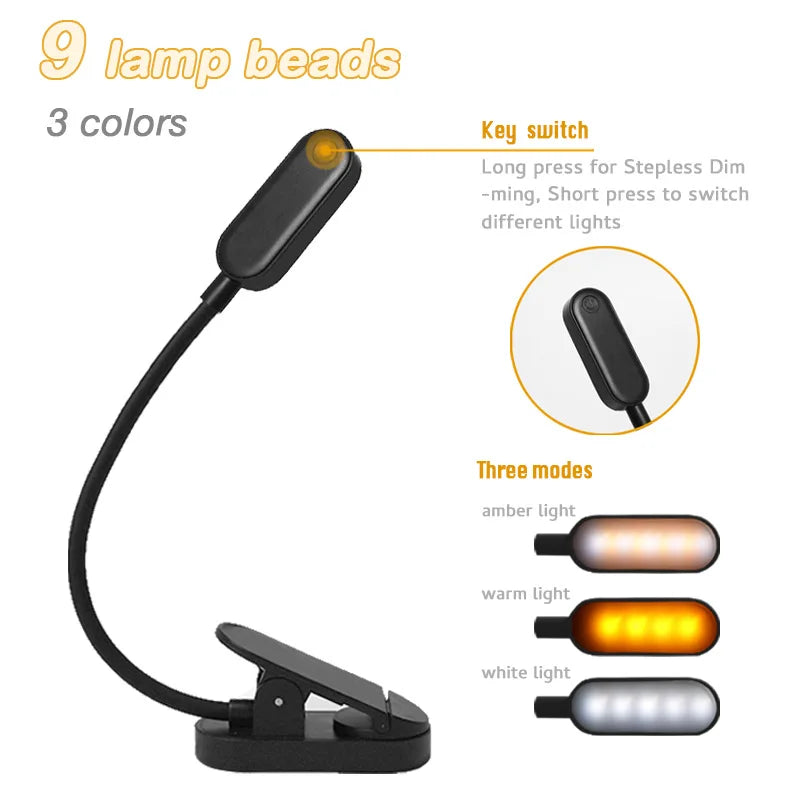 9 LED Clip-On Reading Lamp with 3 Brightness Levels
