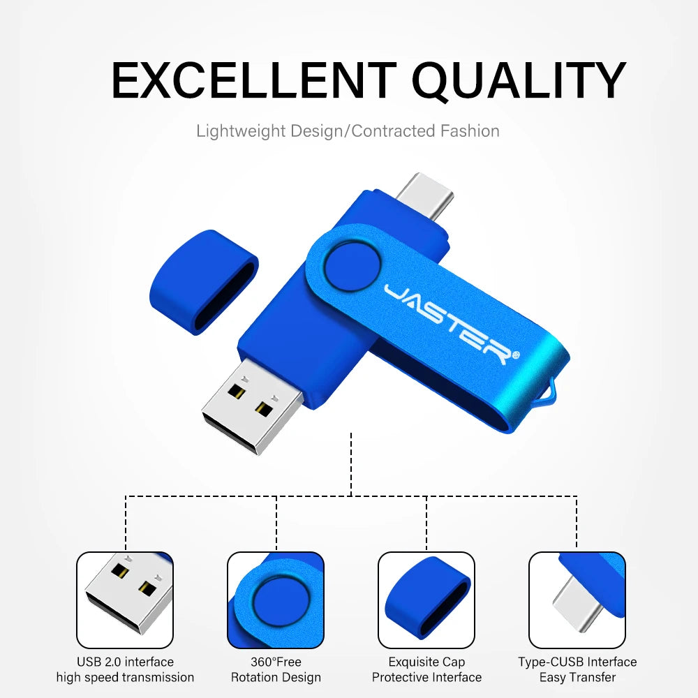 High Quality 2-in-1 Smart Phone Pendrive 8GB to 128GB