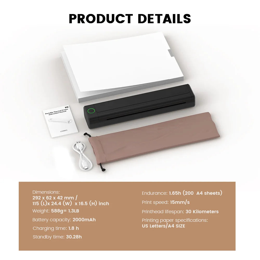 NEWYES Gift Wireless A4 Thermal Mobile Printer
