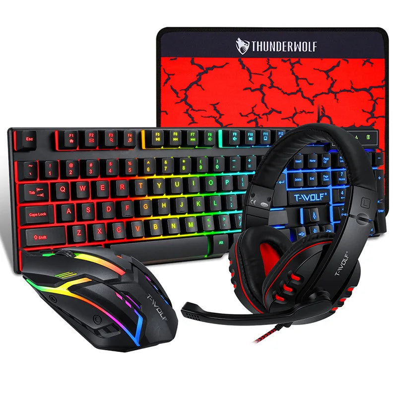 4 in 1 RGB Russian Spanish English Gaming Wired Keyboard Mouse Combos