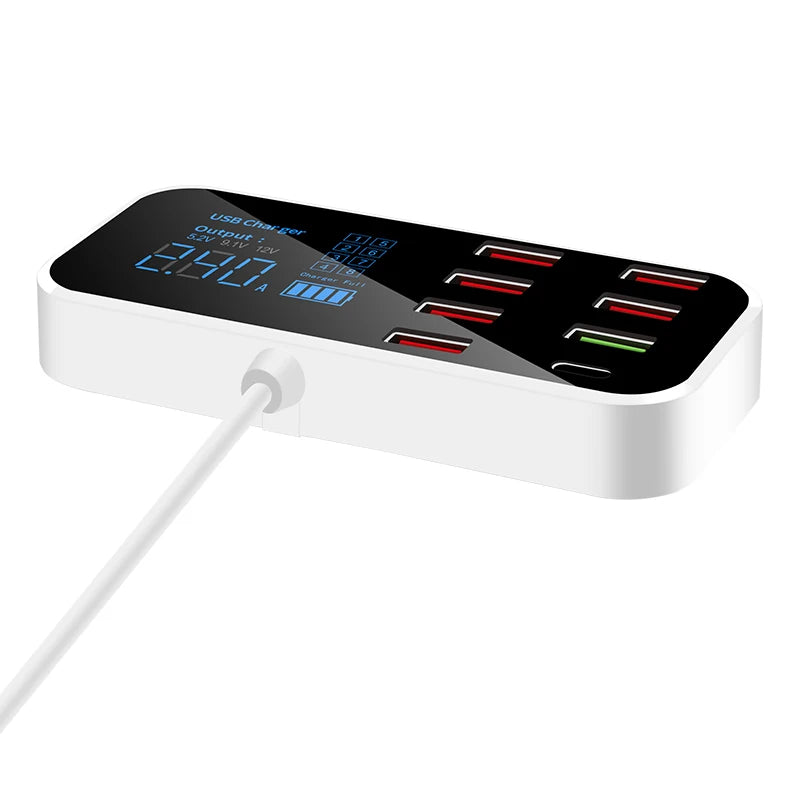 Unique Design 7-Port Type-C QC3.0 40W Fast Charging Electric Car Charger with USB Ports