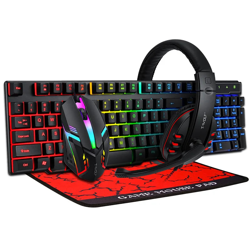 4 in 1 RGB Russian Spanish English Gaming Wired Keyboard Mouse Combos