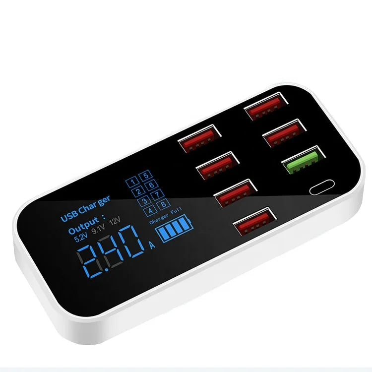 Unique Design 7-Port Type-C QC3.0 40W Fast Charging Electric Car Charger with USB Ports